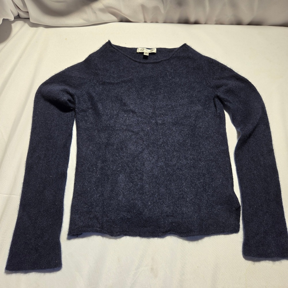 Neiman Marcus Cashmere Sweater Navy Blue Boat Neck Long Sleeve Womens Small